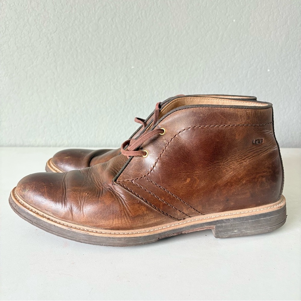 UGG Energ Brown Leather Chukka Boots Laced Up Casual Ankle Boots Men’s Size 12